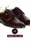 İsme Özel Rugan Bağcıklı Kösele Erkek Ayakkabı - %100 Hakiki Deri - Altın Harf - AA01006 - Bordo