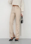 İspanyol yırtmaçlı paça deri pantolon bej hn
