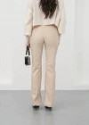 İspanyol yırtmaçlı paça deri pantolon bej hn