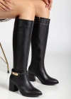 Jeoli Siyah Cilt Topuklu Çizme