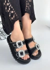 Juana Siyah Nubuk  Taşlı Terlik