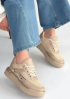 Junda Bej Cilt Bağcıklı Spor Ayakkabı