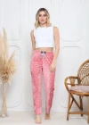 Kadife pijama altı pembe üstüne beyaz kalpli Pontiye desenli q7013
