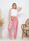 Kadife pijama altı pembe üstüne beyaz kalpli Pontiye desenli q7013