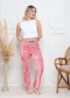 Kadife pijama altı pembe üstüne beyaz kalpli Pontiye desenli q7013