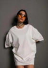 Kadın 24/1 Düz A Kalite Oversize T-shirt - Beyaz