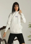 Kadın 24 Sırt Baskılı Ovresize Üç İplik Kapüşonlu Sweatshirt - Beyaz