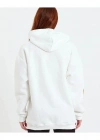 Kadın Baskılı Kapüşonlu Sweatshirt - Beyaz