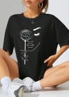 Kadın Baskılı Oversize T-shirt - Siyah