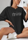 Kadın Baskılı Oversize T-shirt - Siyah