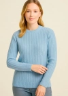 Kadın Bisiklet Yuvarlak Yaka Triko Kazak Pamuklu Kalın Fitilli Dokuma, Regular Fit Uzun Kollu Kışlık Model - Bebe Mavisi
