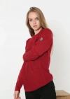 Kadın Biskilet Yaka Kolu Armalı - Kırmızı