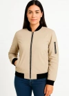 Kadın Bomber Mont Ceket – Fermuarlı, Kapitone İçi Astarlı, Su İtici Kumaş, Regular Fit, Yandan Cepli, Günlük Bahar & Kış Şık Rahat Stil - bej