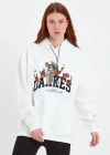 Kadın DANKES Baskılı Kapüşonlu Sweat - Beyaz