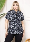 Kadın Desenli Püsküllü Viskon Bluz Bebe Yaka Kısa Kollu Big Size Rahat Kesim - Desenli