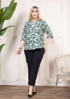 Kadın Desenli Püsküllü Viskon Bluz Bebe Yaka Kısa Kollu Big Size Rahat Kesim - Desenli