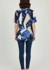 Kadın Desenli Püsküllü Viskon Bluz Bebe Yaka Kısa Kollu Big Size Rahat Kesim - Desenli