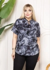 Kadın Desenli Püsküllü Viskon Bluz Bebe Yaka Kısa Kollu Big Size Rahat Kesim - Desenli