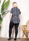 Kadın Desenli Püsküllü Viskon Bluz Bebe Yaka Kısa Kollu Big Size Rahat Kesim - Desenli