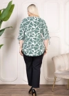 Kadın Desenli Püsküllü Viskon Bluz Bebe Yaka Kısa Kollu Big Size Rahat Kesim - Desenli