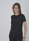 Kadın Gögüs Fileli Slim fit T-shirt - Siyah