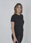 Kadın Gögüs Fileli Slim fit T-shirt - Siyah