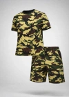 Kadın Kamuflaj Desenli Tişört Şort Takım – Günlük Rahat Kesim Yazlık 2’li Kombin - Kamuflaj