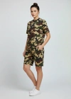 Kadın Kamuflaj Desenli Tişört Şort Takım – Günlük Rahat Kesim Yazlık 2’li Kombin - Kamuflaj