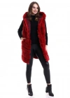 Kadın Kapşonlu Peluş Kürk Yelek Premium Kalite, Tam Astarlı, Uzun Model - Kırmızı