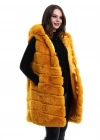 Kadın Kapşonlu Peluş Kürk Yelek Premium Kalite, Tam Astarlı, Uzun Model - Sarı