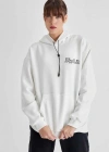 Kadın Kapüşonlu Sırt Baskılı Üç İplik Oversize Sweatshirt - Beyaz