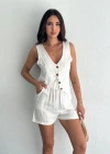 Kadın keten şort yelek takım s3461