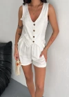 Kadın keten şort yelek takım s3461