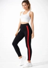 Kadın Likralı Yan Kırmızı Şeritli Detaylı Tayt - Siyah