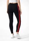 Kadın Likralı Yan Kırmızı Şeritli Detaylı Tayt - Siyah
