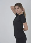 Kadın Omuz Fileli Slim Fit T-shirt - Siyah