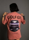 Kadın Oversize Baskılı Tişört – Golf GTI Retro Araba Desenli, Ön & Arka Dijital Baskı, Sokak Modası Stil- Gül Kurusu
