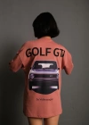 Kadın Oversize Baskılı Tişört – Golf GTI Retro Araba Desenli, Ön & Arka Dijital Baskı, Sokak Modası Stil- Gül Kurusu