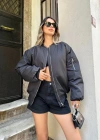 Kadın Oversize Bomber Ceket – Siyah, Fermuarlı, Sokak Modası Tarzı Mont - Siyah