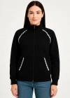 Kadın Oversize Dik Yaka Fermuarlı Sweatshirt - Zincir Nakışli Kanguru Cepli, - Siyah