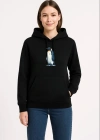 Kadın Oversize Hoodie - Sırt Baskılı Survivor Penguin Temalı, Felsefi Yazılı Kapüşonlu Sweatshirt - Siyah