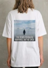 Kadın Oversize Tişört - Sırt Baskılı Survivor Penguin Temalı, Felsefi Yazılı Bisiklet yaka Tişört - Beyaz