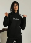 Kadın Oversize Üç İplik Kapüşonlu Sweatshirt – Siyah “Other Lives” Ön ve Arka Baskılı, Şardonlu Kışlık, Rahat Günlük Model Siyah