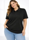Kadın Pike Kumaş Düğmeli Yaka Battal Büyük Beden Günlük Kısa kol Tişört T-shirt - Siyah