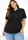 Kadın Pike Kumaş Düğmeli Yaka Battal Büyük Beden Günlük Kısa kol Tişört T-shirt - Siyah