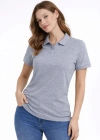 Kadın Pike Kumaş Düğmeli Yaka Regular Rahat Günlük Kısa kol Tişört T-shirt - Gri