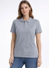 Kadın Pike Kumaş Düğmeli Yaka Regular Rahat Günlük Kısa kol Tişört T-shirt - Gri
