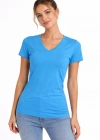 Kadın T-Shirt V Yaka Slim Fit Likralı Tişört Günlük Basic Body - Açık Mavi