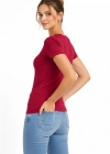 Kadın T-Shirt V Yaka Slim Fit Likralı Tişört Günlük Basic Body - Bordo