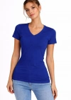 Kadın T-Shirt V Yaka Slim Fit Likralı Tişört Günlük Basic Body - İndigo